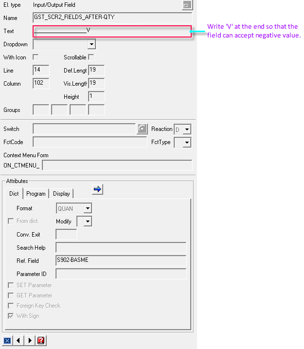 Enable DynPro Screen Field to Accept Negative Values ABAP CookBook