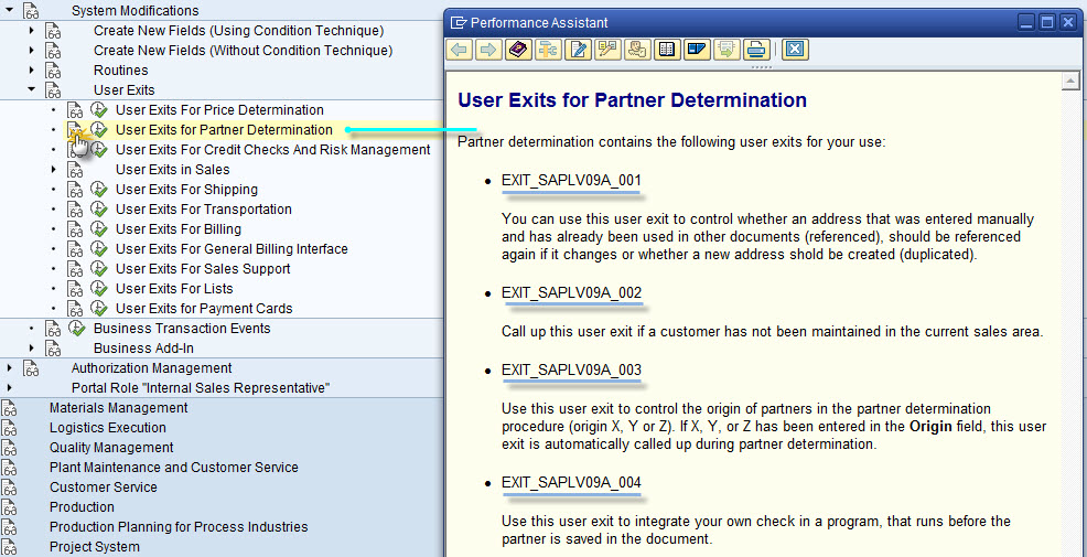 Finding SD User Exits Using SPRO